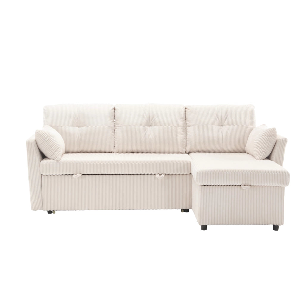 Divano letto modulare in corduroy con contenitore, seduta intercambiabile e cuscini inclusi