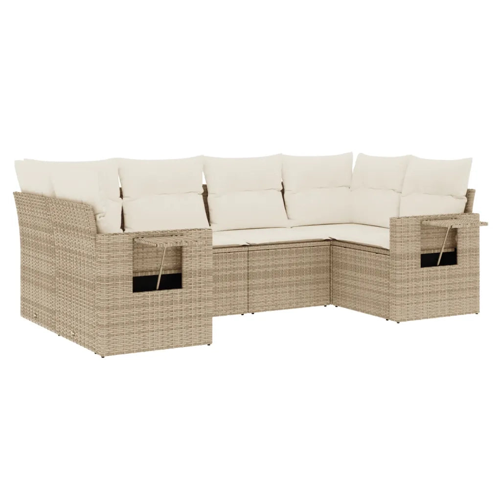 Set Divano da Giardino 6 pz con Cuscini Beige in Polyrattan