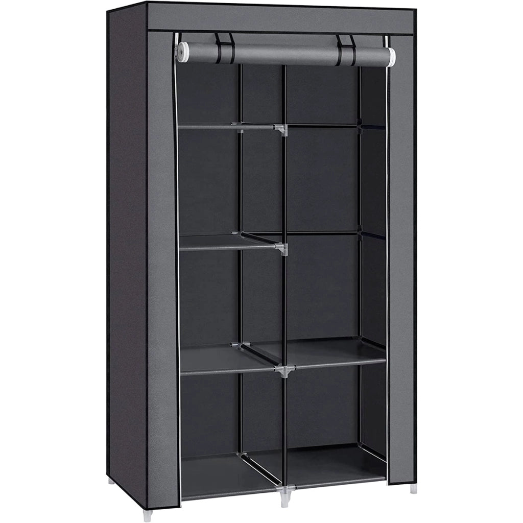 Armadio Vestiario In Tessuto Con Ante Con Cerniera E Tasche Laterali Nyana Home Misure 165x88x45cm Grigio
