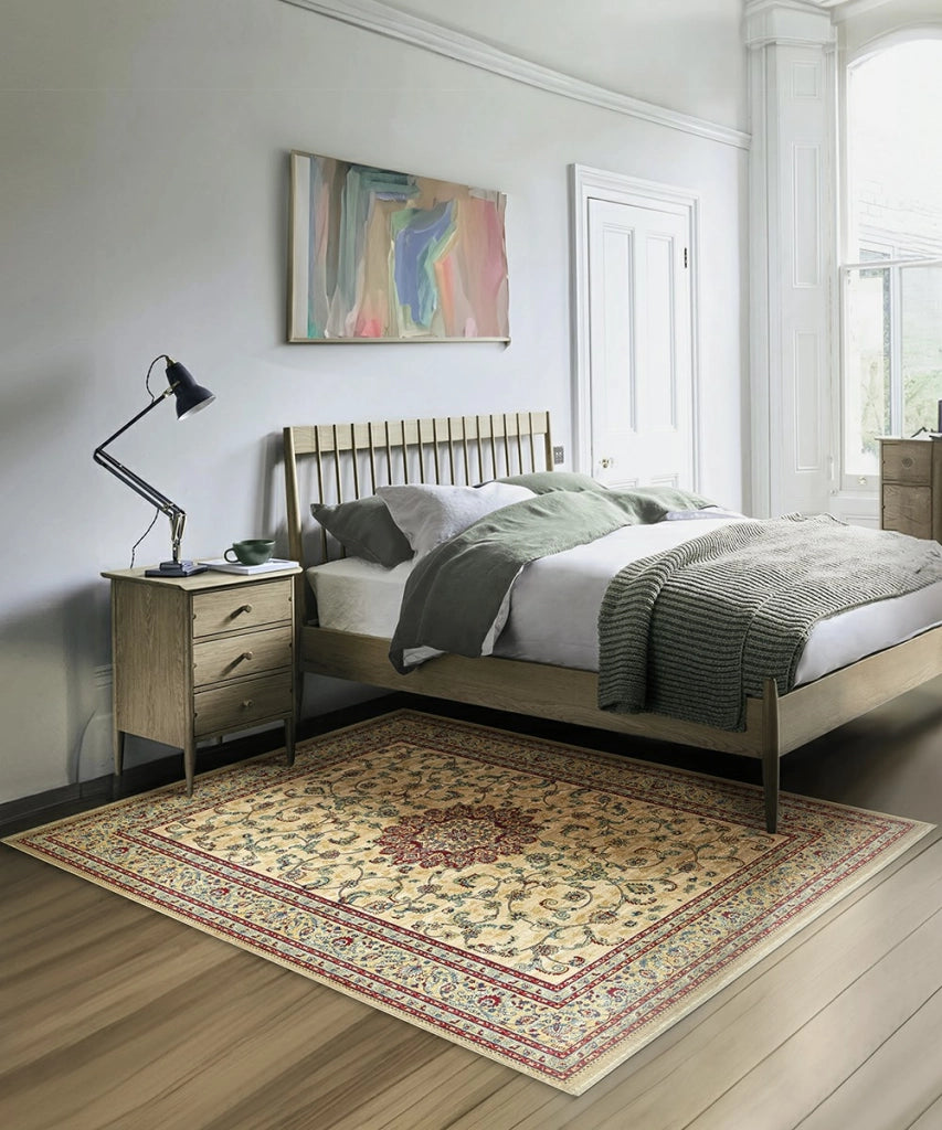 Tappeto KAZAKH 2154 beige e rosso cm.200x300 stile orientale persiano alta qualità con effetto lucente