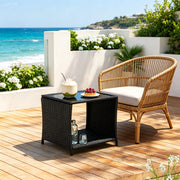TAVOLO DA GIARDINO IN POLYRATTAN CON VANO PORTAOGGETTI 45 x 45 x 40 cm NERO