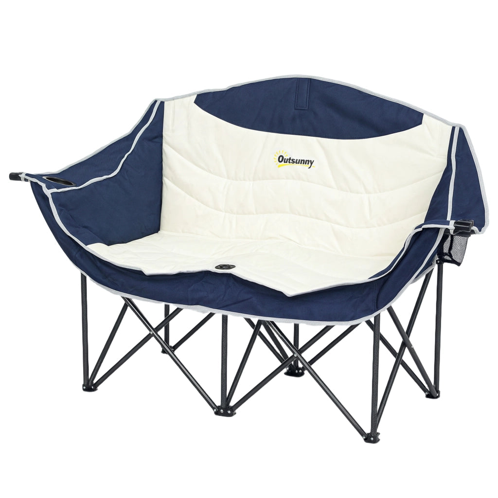 Sedia pieghevole da campeggio 2 posti con porta bevande e borsa ¨C zephmum ¨C blu