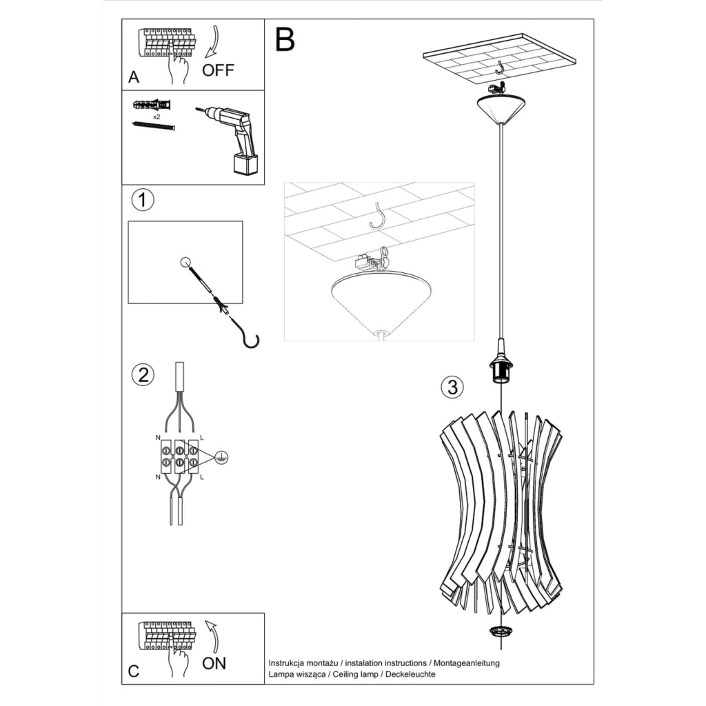 Lampada sospensione Natali Pure Lume legno nero E27