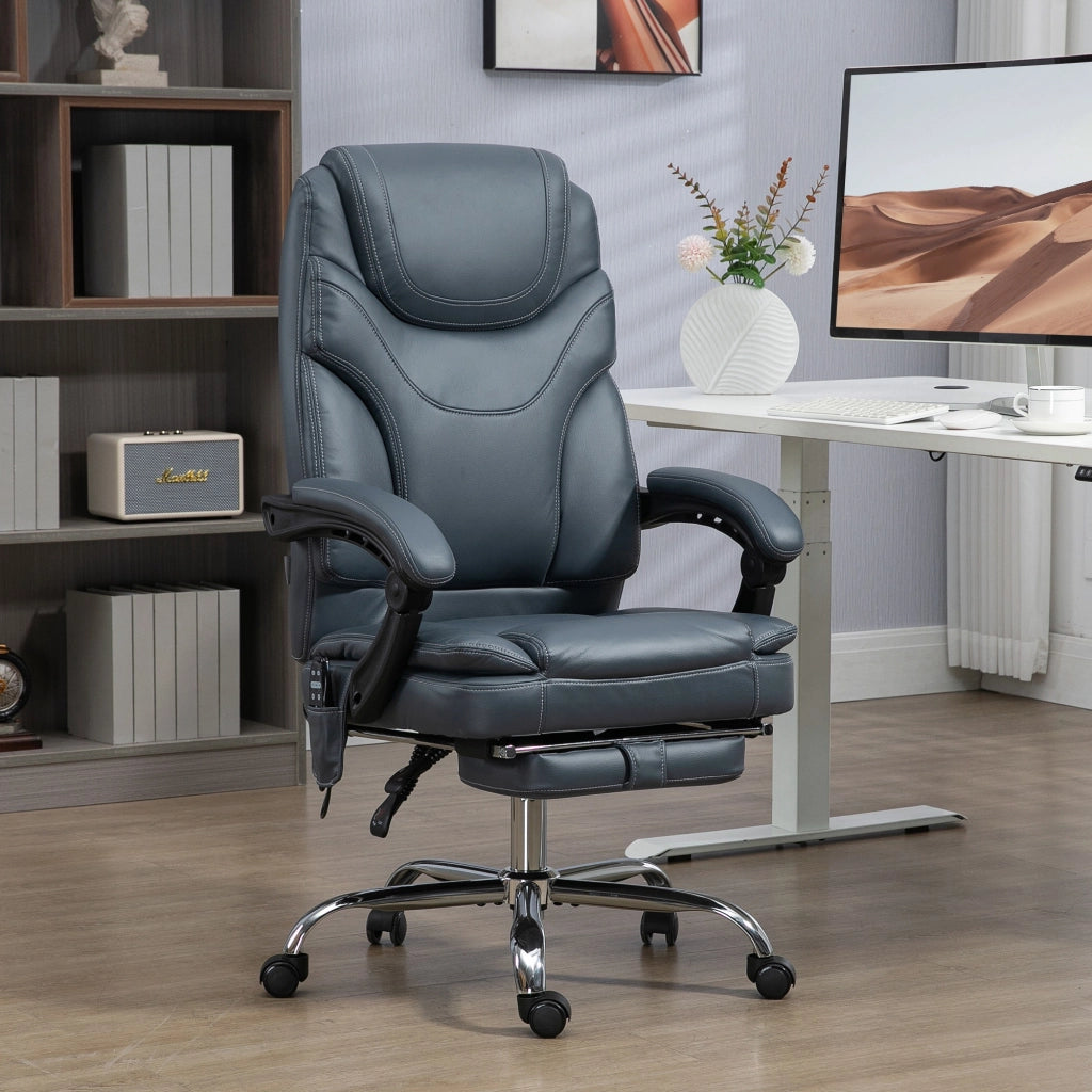 Sedia da Ufficio con Schienale e Braccioli ¨C Zephmum ¨C Pelle PU Grigio 67x67x113-121 cm