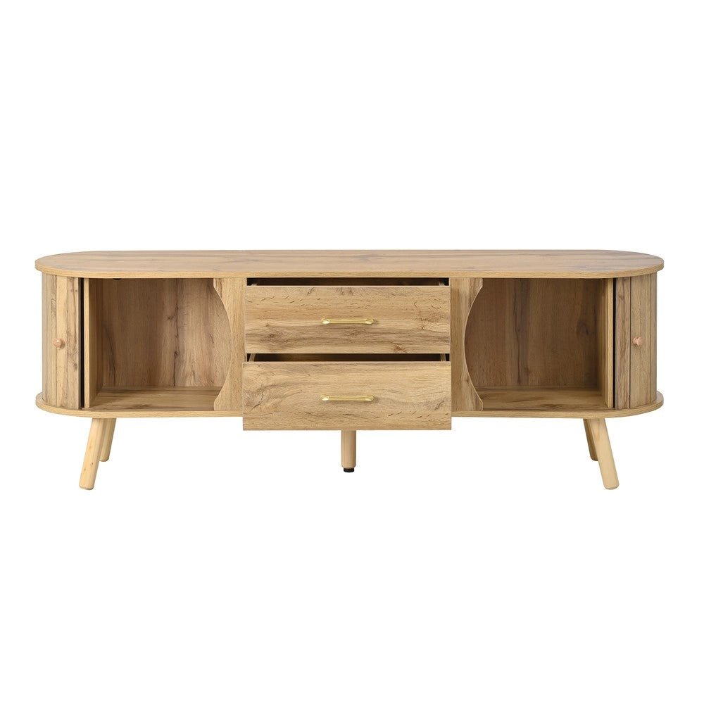 Mobile TV con Ante Scorrevoli e Cassetti ¨C Xylo ¨C Legno MDF, Piedini Massello, Stile Scandinavo