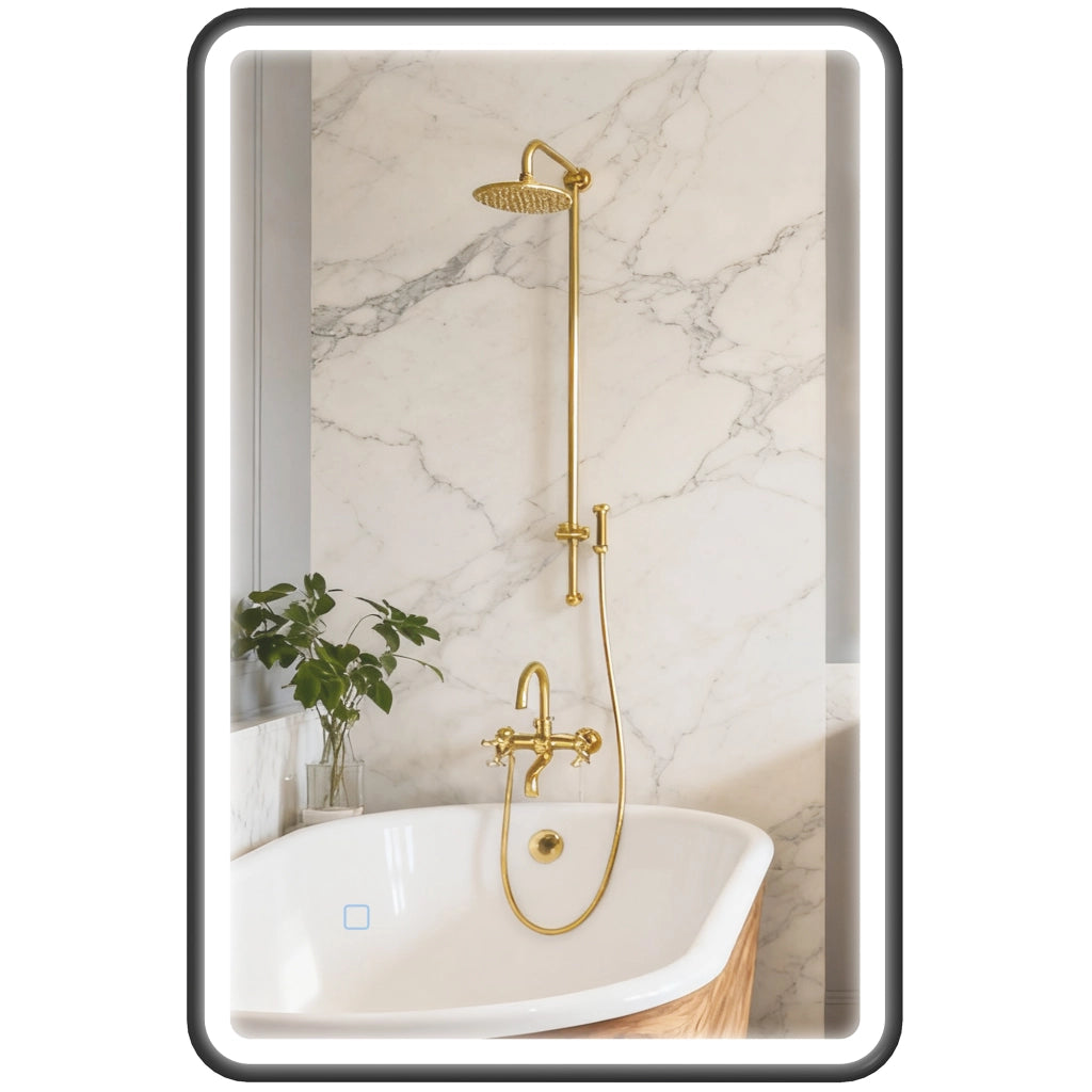 Specchio da Bagno LED Antifog 3 Colori Dimmerabile ¨C Minimal ¨C Nero 90x60 cm