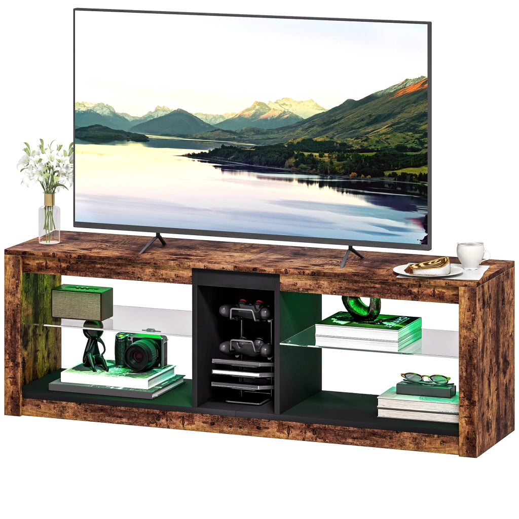 Mobile TV con luci LED e telecomando, ripiani aperti ¨C zephmum ¨C 140x35x47, marrone