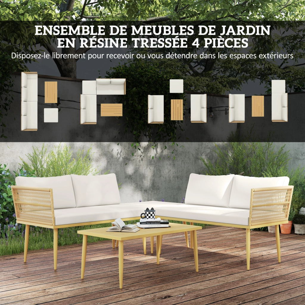 Set divano esterno 5 posti in polyrattan ¨C zephmum ¨C beige con cuscini, tavolino e pouf