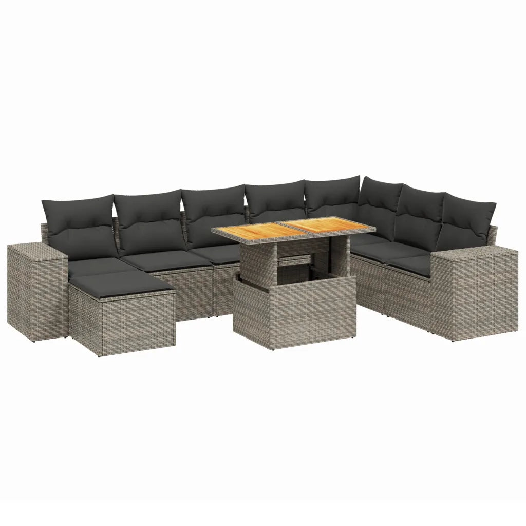 Set Divano da Giardino 9 pz con Cuscini Grigio in Polyrattan 3275965
