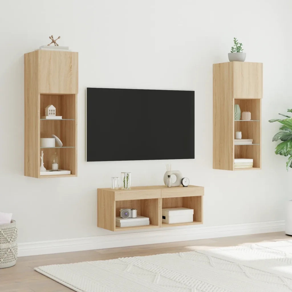 Mobili TV a Muro 4pz con Luci LED Rovere Sonoma 3216578