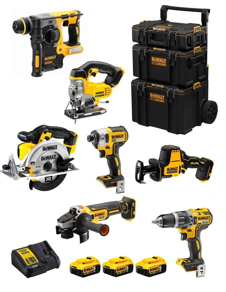 DeWALT Kit DWK702 (DCD796 + DCH273 + DCG405 + DCF887 + DCS331 + DCS391 + DCS369 + 3 x 5,0 Ah + DCB115 + Caddy 3en1)