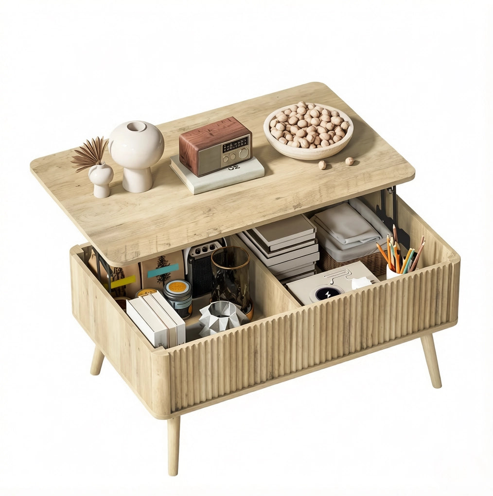 Tavolino da caffè sollevabile 91x56 cm effetto rovere