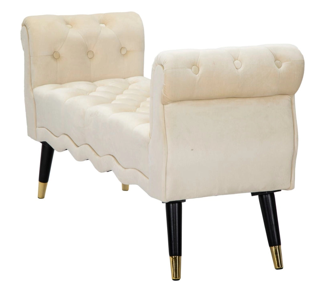 Panchetta Paris 120x40x60 cm in Legno Spugna Metallo e Poliestere Crema Nero e Oro