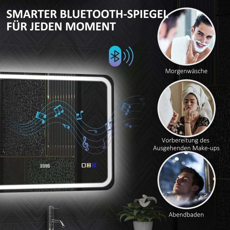 SPECCHIO LED 70x90 cm Silver con Bluetooth, orologio e antiappannamento