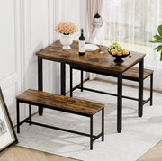 Set tavolo da pranzo con 2 panche 110x60 cm rustico nero