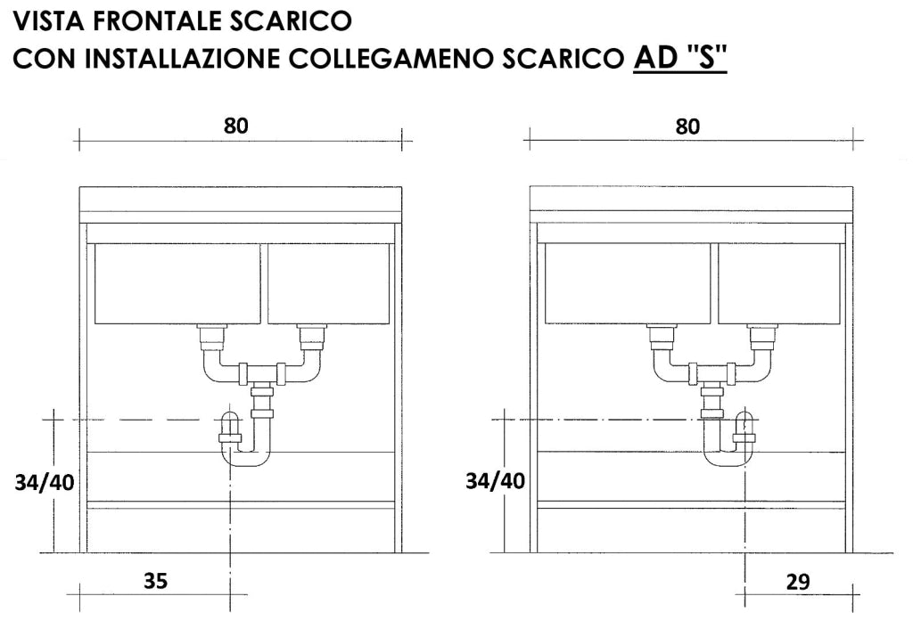 Mobile Lavatoio 80x60x85cm 2 Ante 2 Vasche Asse in Termoplastico Montegrappa Edilla Bianco con Cesto