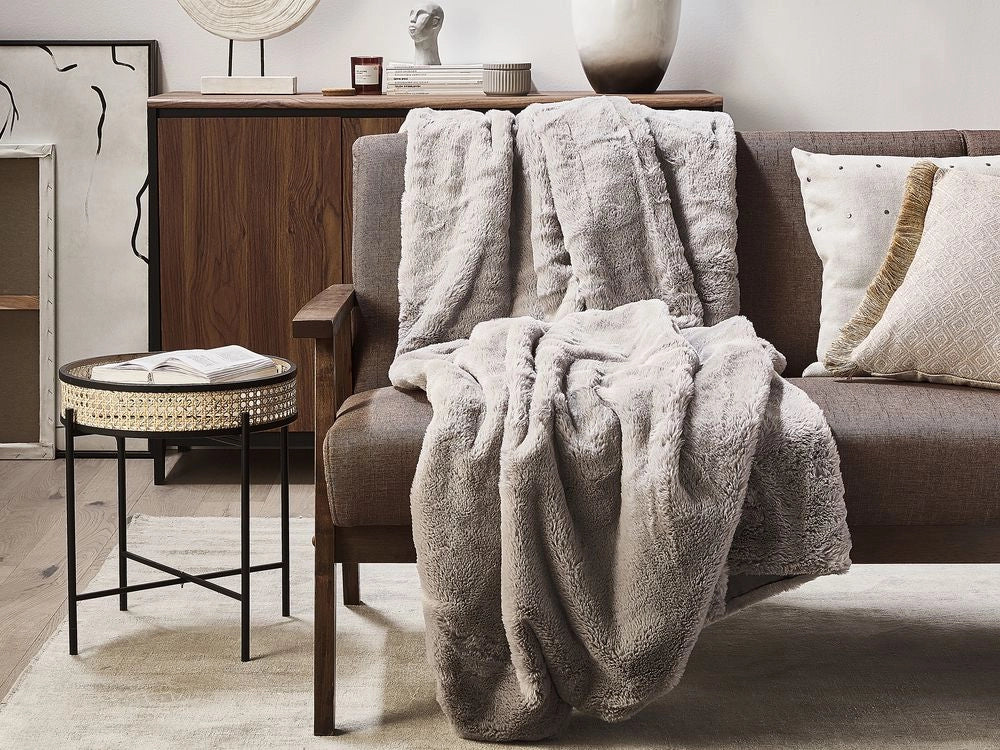 Coperta plaid in tessuto di Poliestere Grigio 150 x 200 cm Soggiorno Soffice Decorazione Design Moderno