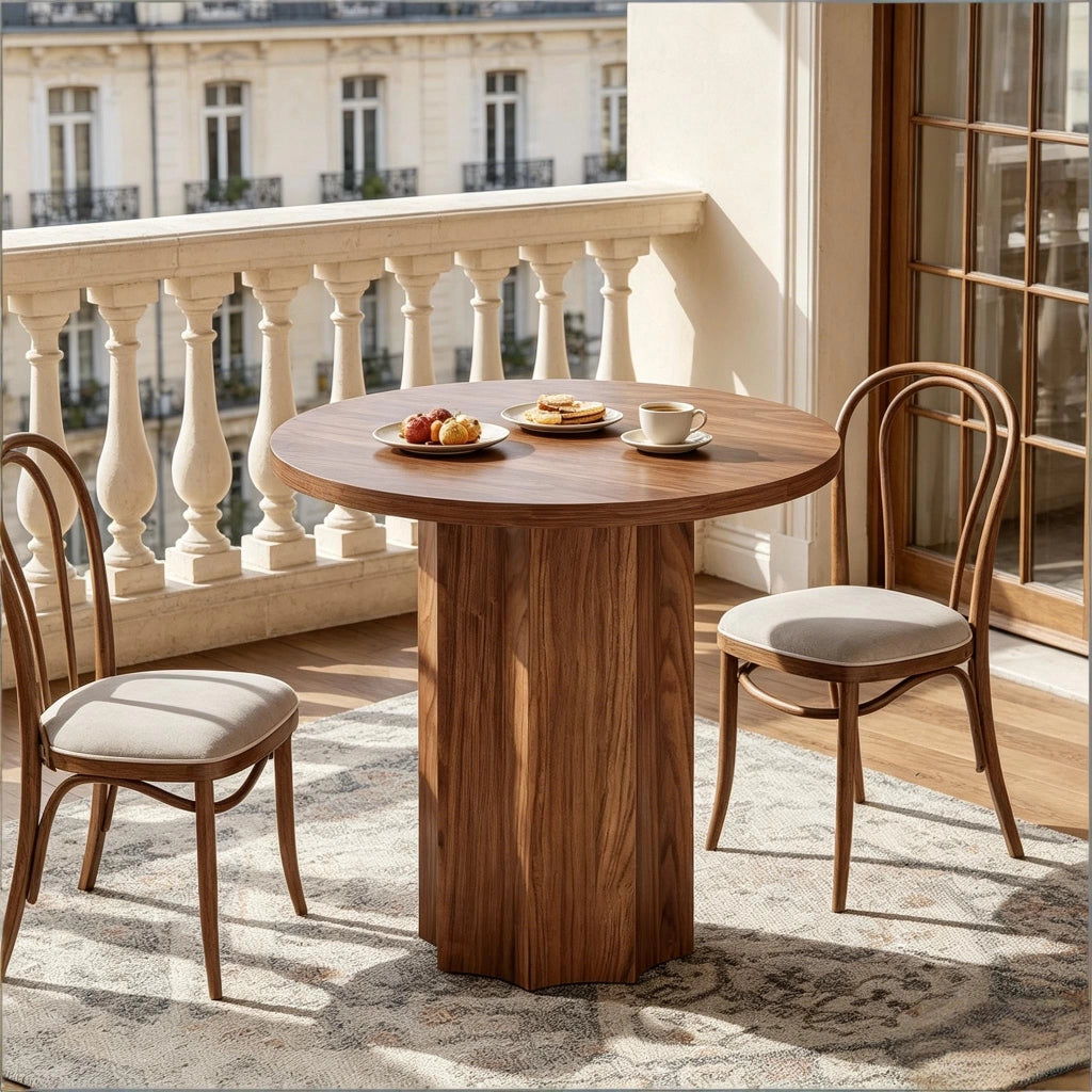 Tavolo da pranzo rotondo per 2-4 persone con base stabile, per cucina e soggiorno, in MDF marrone, 80 × 80 × 75 cm