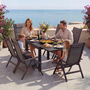 Set Tavolo e Sedie da Giardino 7 Pezzi, Composto da 1 Tavolo in Alluminio e 6 Sedie Pieghevoli, Tavolo da Giardino Allungabile (80/160 cm), Set Tavolo e Sedie da Esterno, Grigio