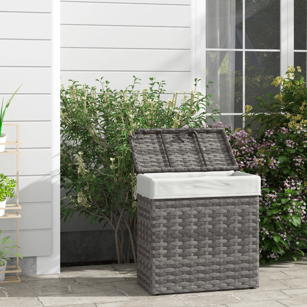 Cesta Contenitore da Giardino in Rattan con Tessuto Interno ¨C zephmum ¨C Grigio 57x34x62cm
