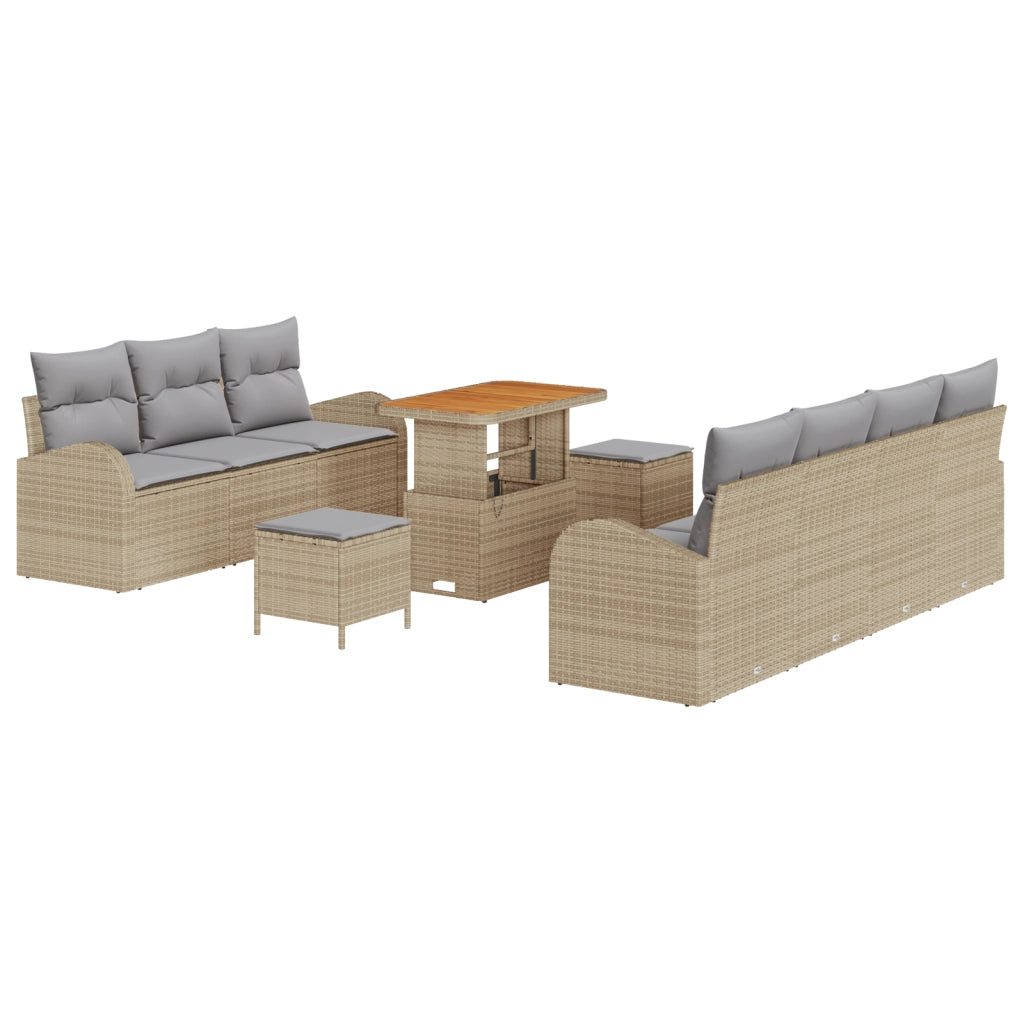 Set Divano Giardino 10 Pezzi con Cuscini Beige Polyrattan Acacia
