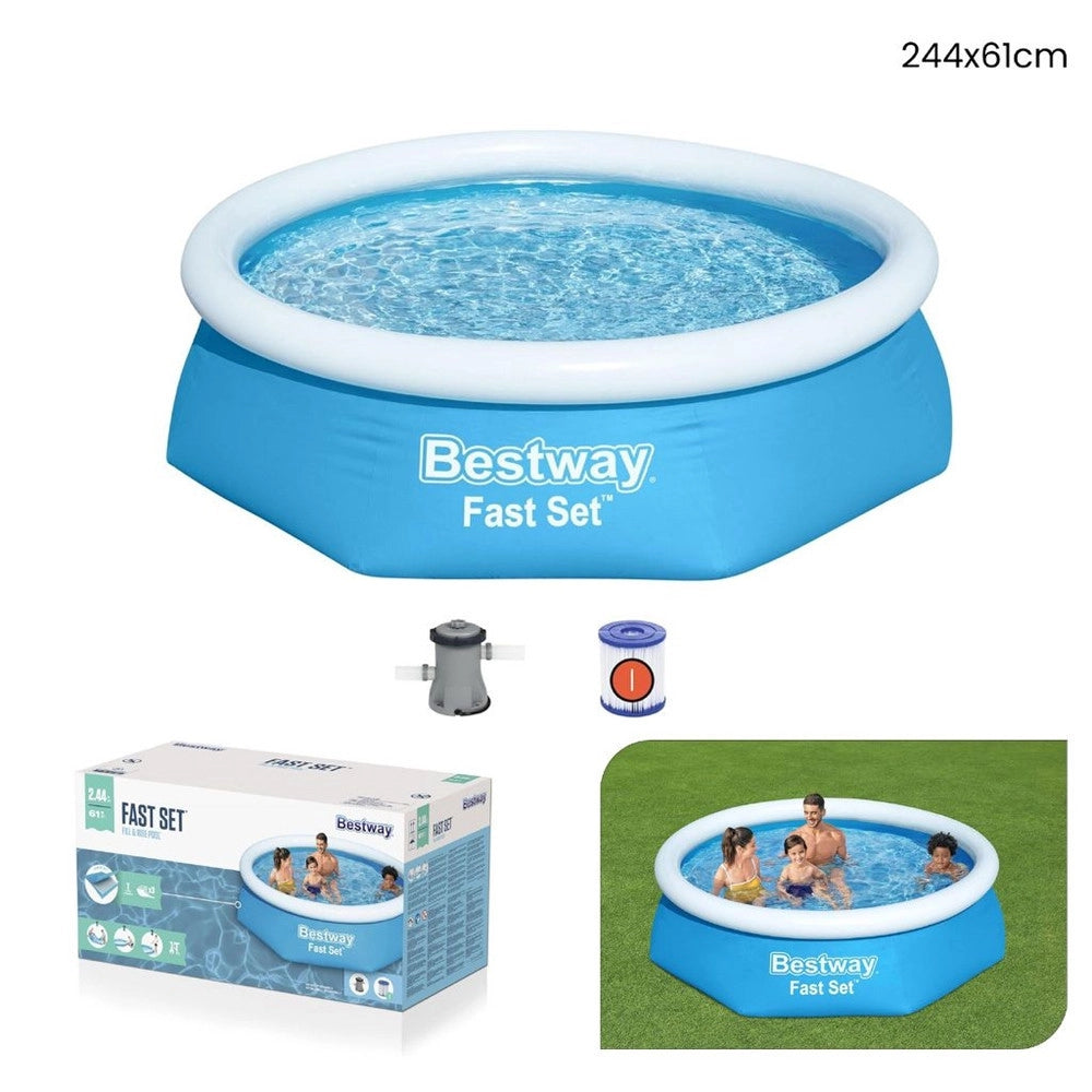 Trade Shop - Piscina Fuori Terra Rotonda Gonfiabile 244x61cm Fast Set Con Pompa Filtro 57450 -