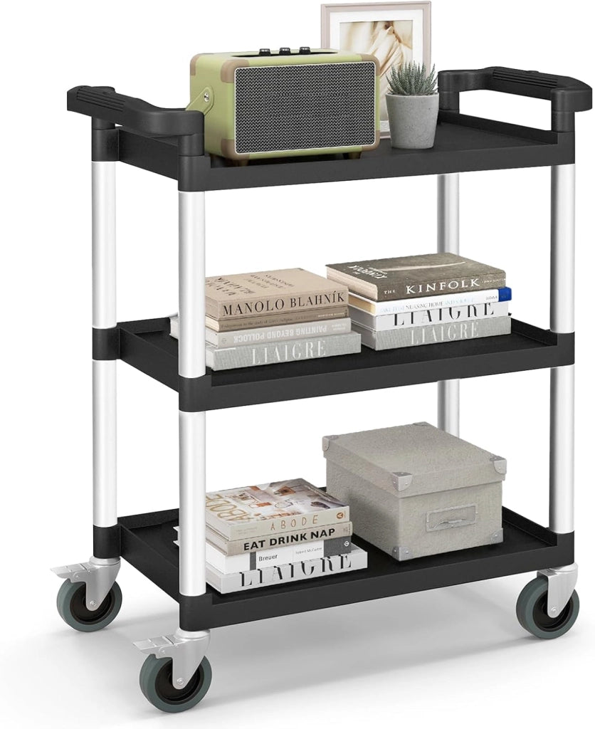 Carrello Portautensili Attrezzi a 3 Livelli, Carrello di Servizio da Officino con Rutoe Bloccabili, Doppie Maniglie e Struttura Robusta in Alluminio, Portata 225kg, per Magazzino e Cucina