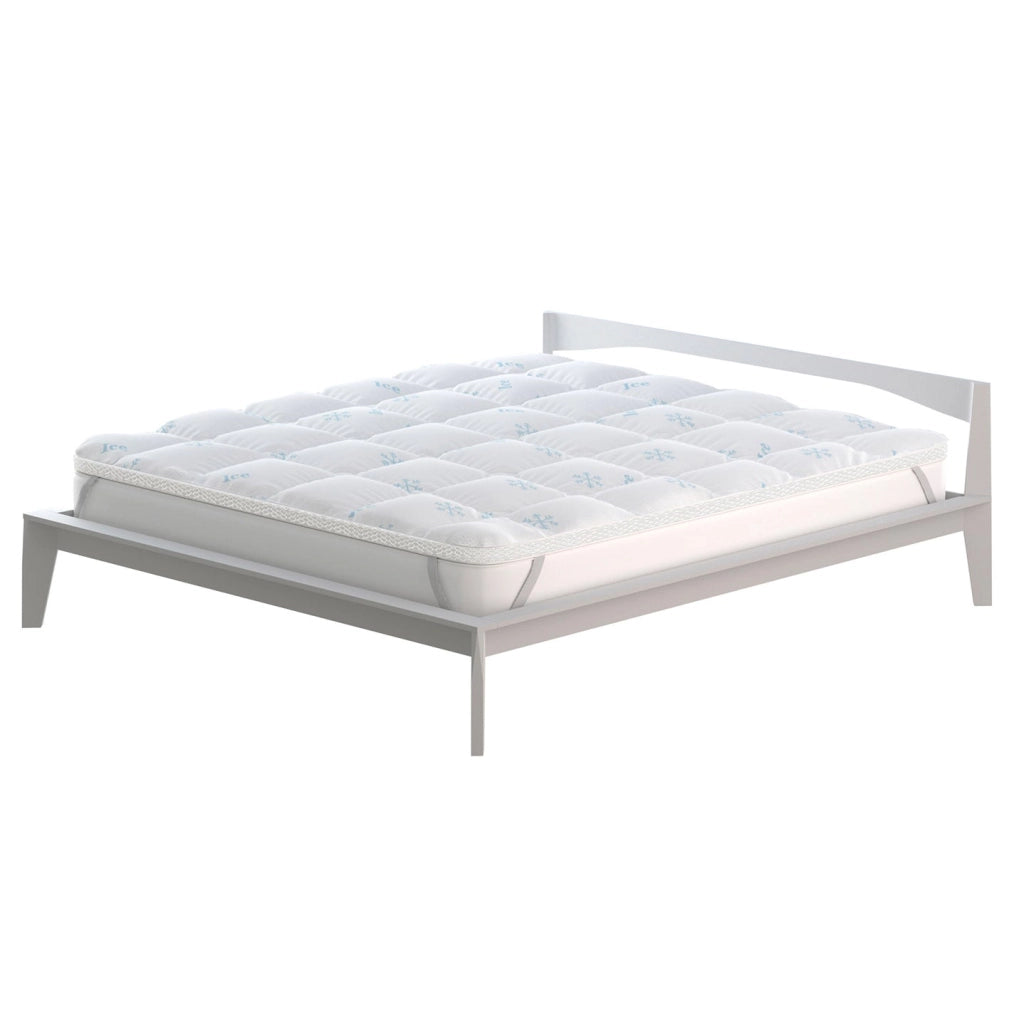 Topper Double Face Matrimoniale Trapuntato 300 gr/mq con Elastici Ice Refrigerante Bianco