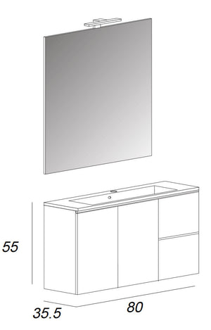 Mobile Bagno Sospeso 80 cm Lavabo e Specchio Tavassi Urano Bianco Lucido