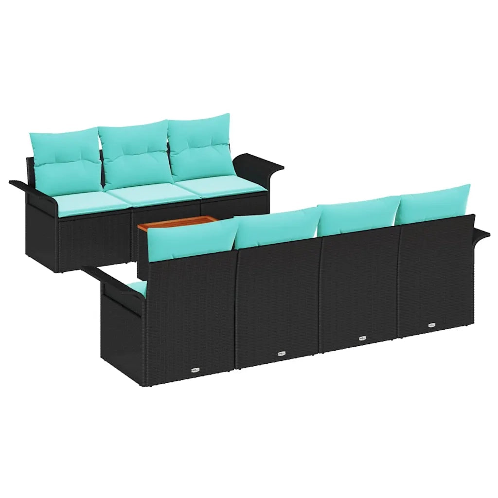 Set Divano da Giardino 8 pcs Nero e Turchese polyrattan