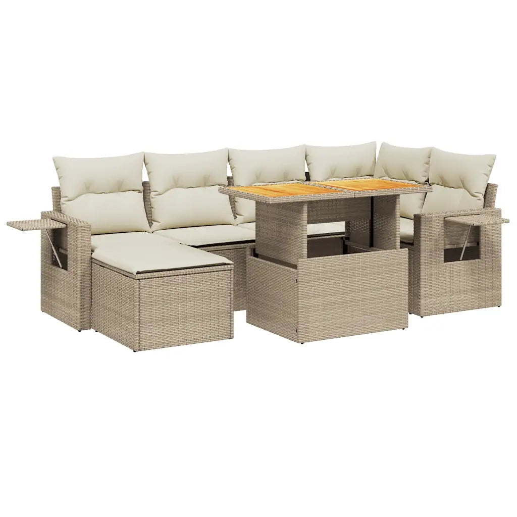 Set Divani da Giardino 7 pz con Cuscini Beige in Polyrattan