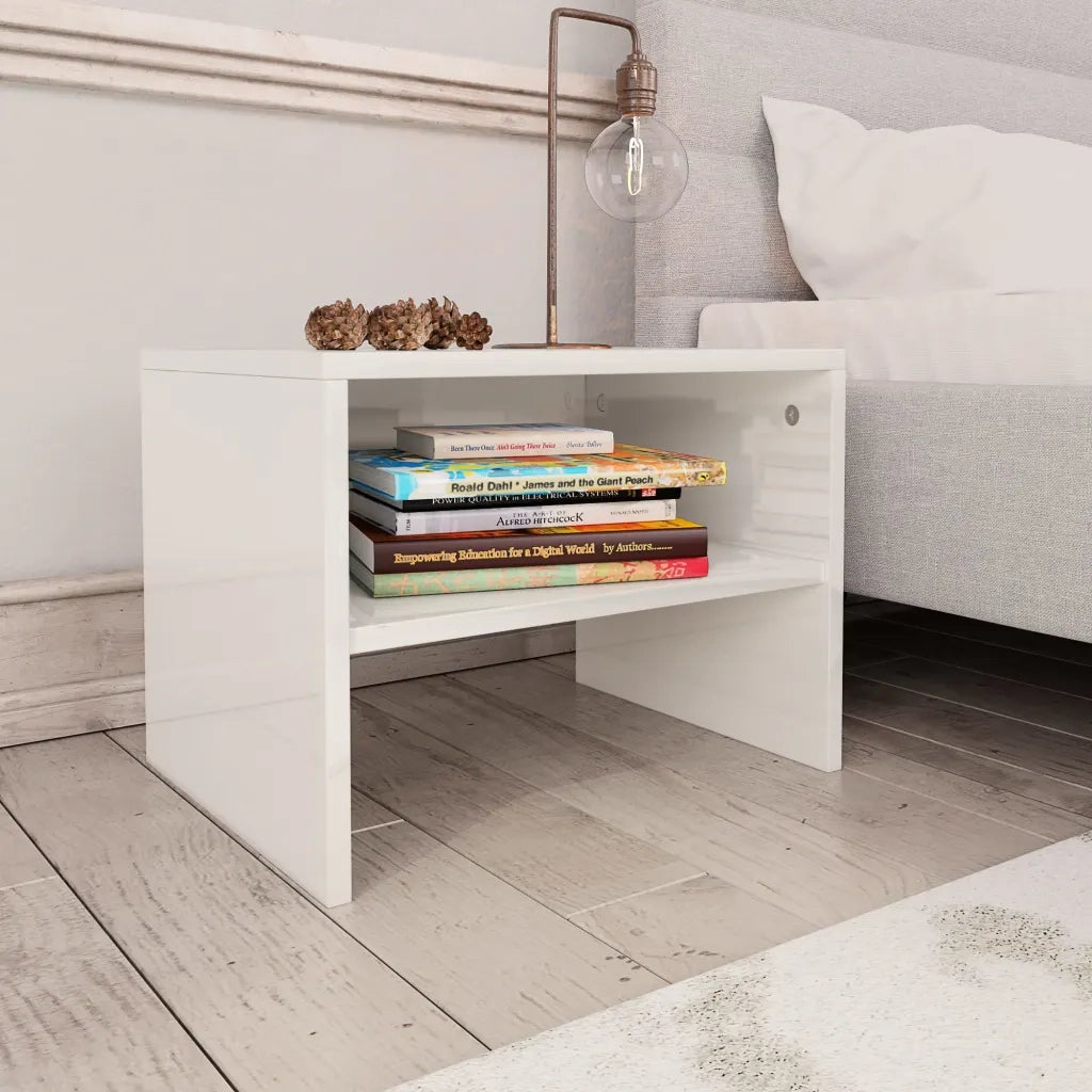 Comodini 2 pz Bianco Lucido 40x30x30 cm in Legno Multistrato 800076