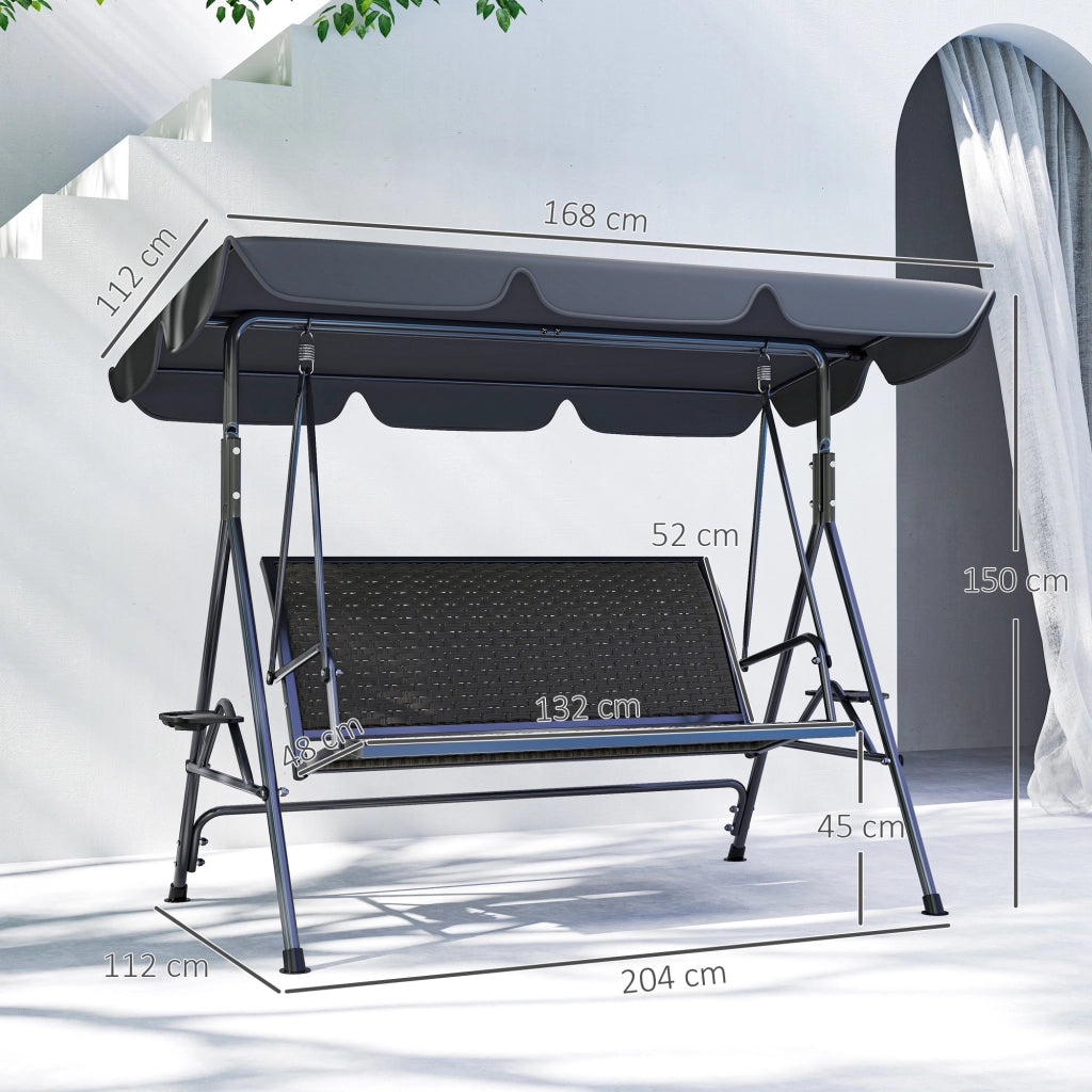 Dondolo da Giardino 3 Posti in Rattan PE e Acciaio ¨C zephmum ¨C Grigio 204x112x150 cm