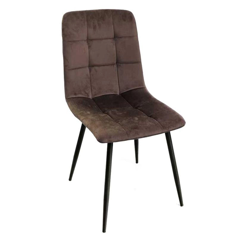 POLTRONA DI VELLUTO IMBOTTITA MARRONE SCHIENALE ALTO GAMBE IN METALLO NERO 44X41X88 CM