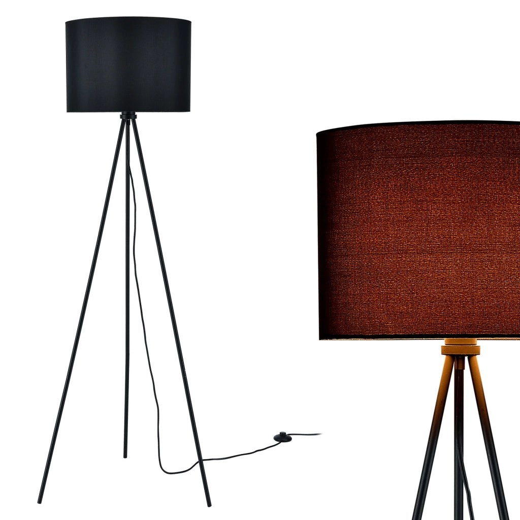Lampada da terra (1 attacco E27) (150 cm x 60 cm) paralume (nero) ombrellone e lampada da terra a tre gambe 03_0002425