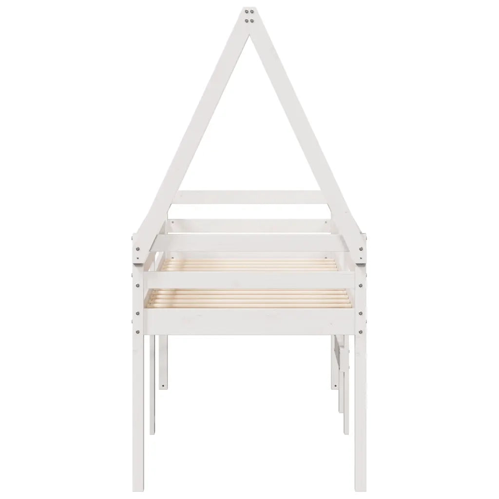 Letto a Soppalco con Tetto Bianco 90x190 cm in Legno di Pino