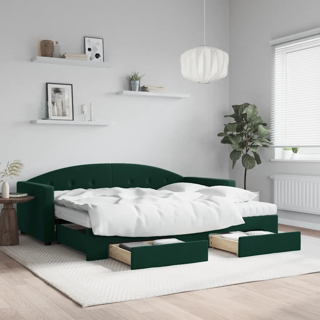 Divano Letto Estraibile Cassetti Verde Scuro 90x200cm Velluto 3197375