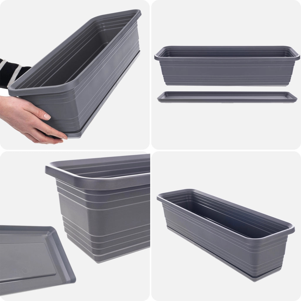 Vaso da fiori da balcone KADAX da 60 cm con sottovaso color antracite
