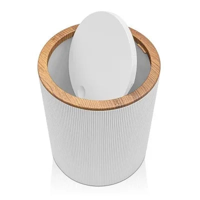 Set 2 pezzi Porta scopino e Pattumiera 5lt Bianco dettagli effetto legno Blob