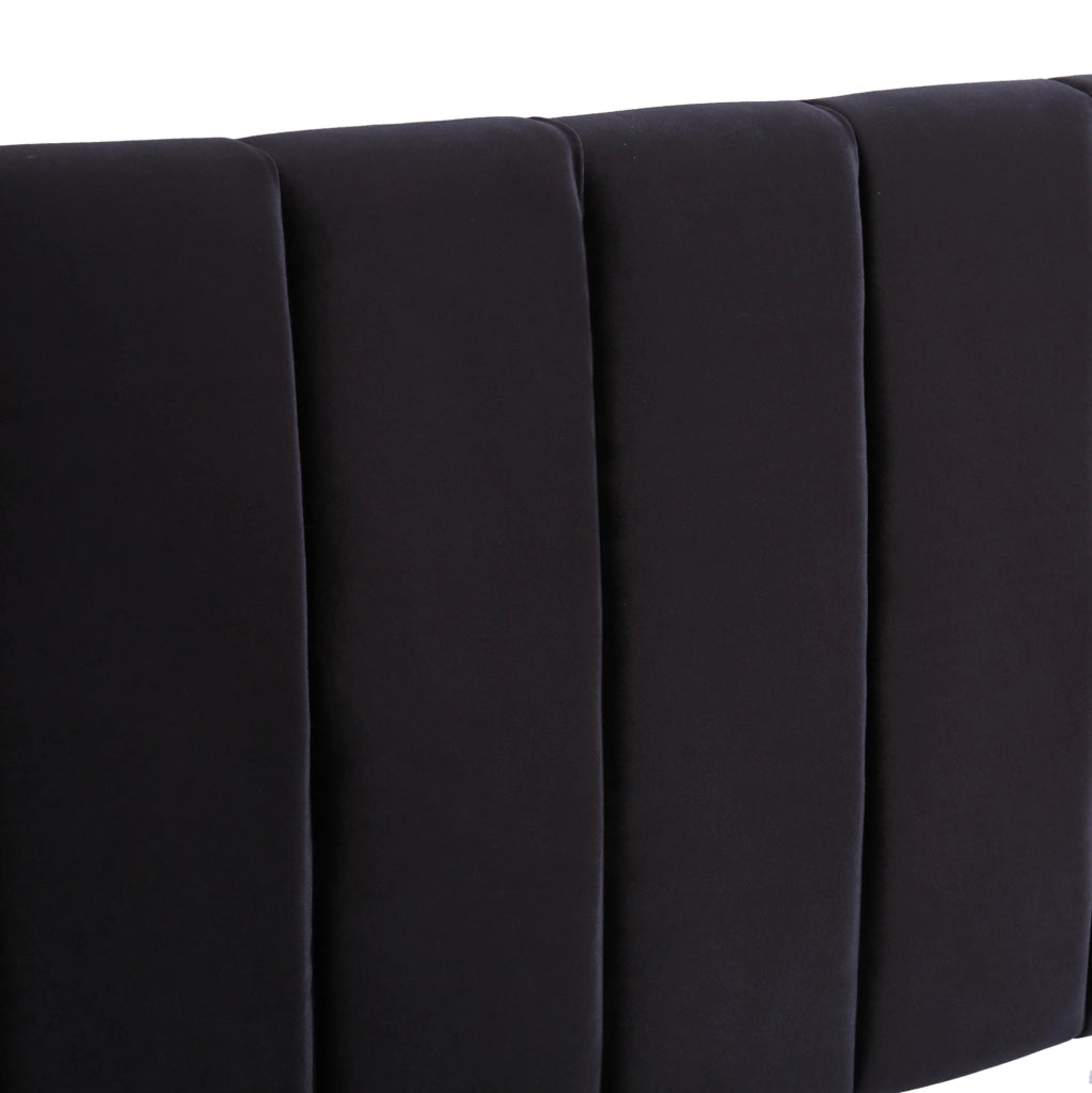 Letto matrimoniale 140x200 cm in velluto nero con testiera alta; rete a doghe e 2 cassetti