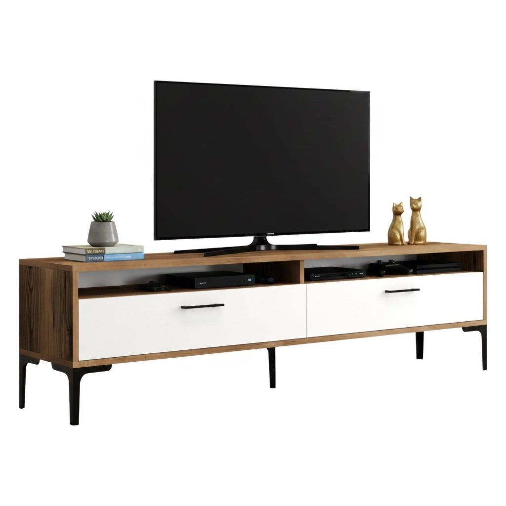 Mobile porta TV Angiari, Credenza da soggiorno, Armadio basso per TV, Base parete attrezzata, 47x35h180 cm, Noce e Bianco