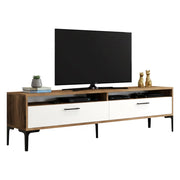 Mobile porta TV Angiari, Credenza da soggiorno, Armadio basso per TV, Base parete attrezzata, 47x35h180 cm, Noce e Bianco
