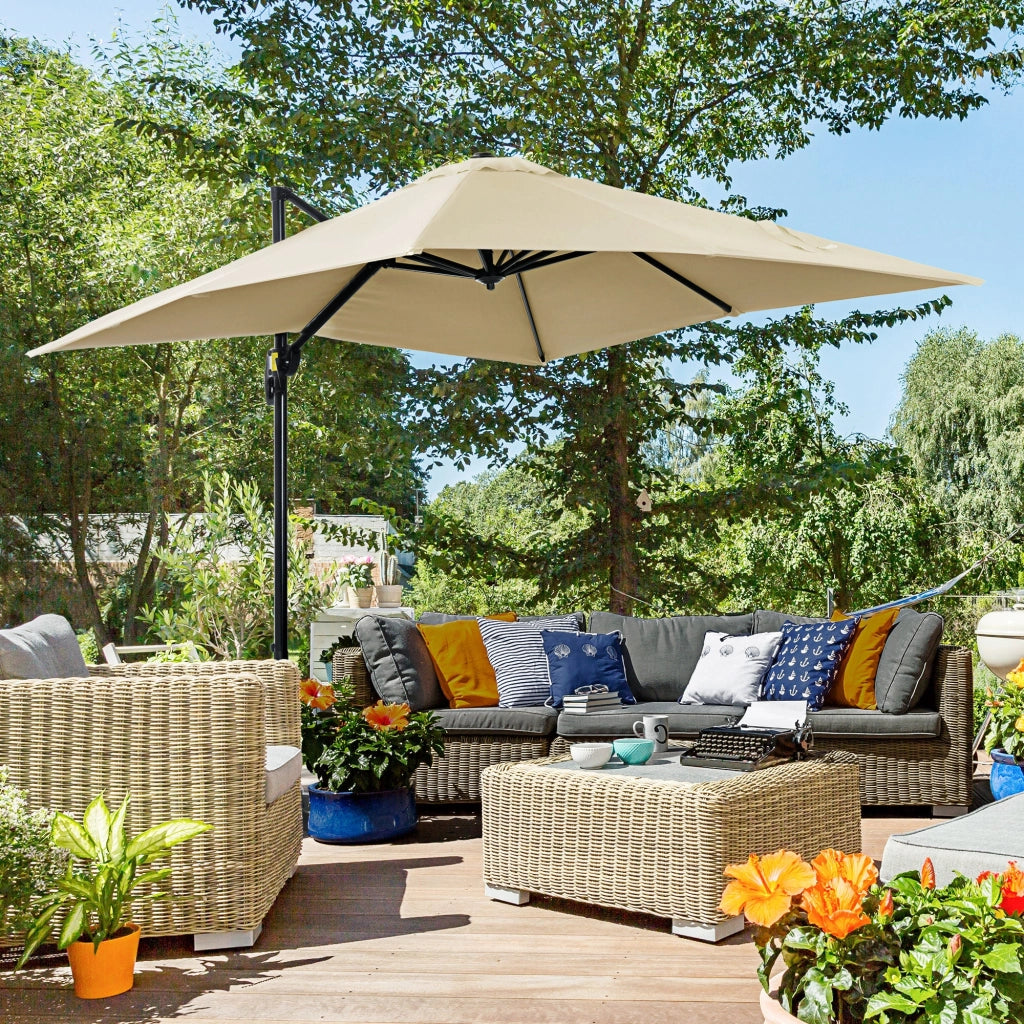 Ombrellone da Giardino Decentrato 245x245x248 cm in Alluminio Crema