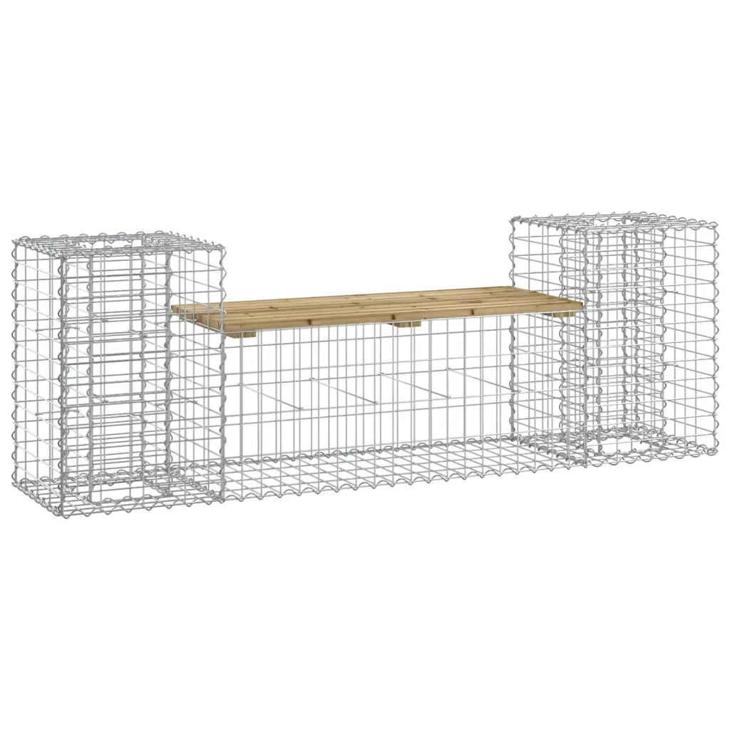 Panca da Giardino Design Gabbione-Sgabello-Panca da esterno 183x41x60,5cm Pino Impregnato