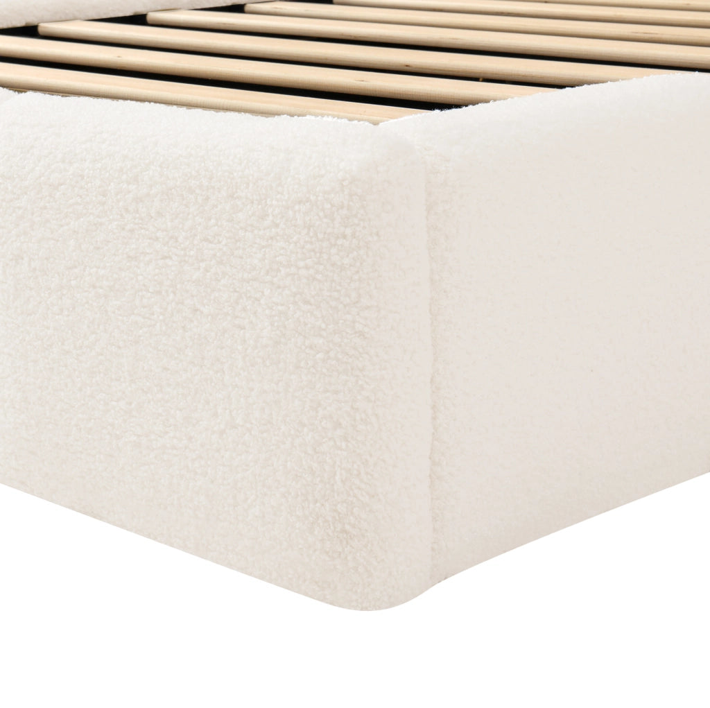 Letto singolo 90x200 cm con contenitore idraulico; USB C; tessuto bouclé beige