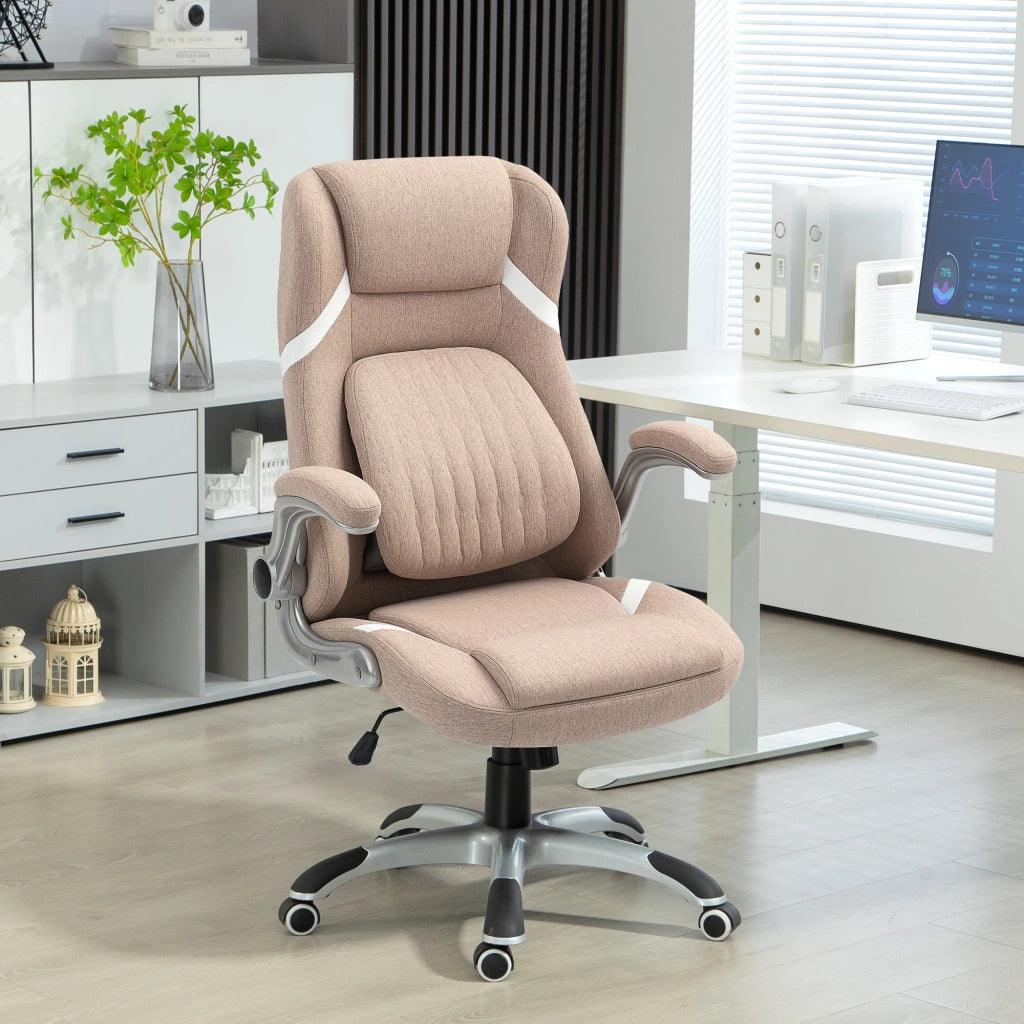 Sedia da Ufficio Reclinabile con Altezza Regolabile in Tessuto, 68x76x109-117 cm, Marrone Chiaro