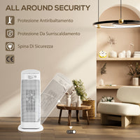 Stufa Elettrica Ceramica 2000W con 4 Modalità Riscaldamento Regolabile e Oscillazione Bianco