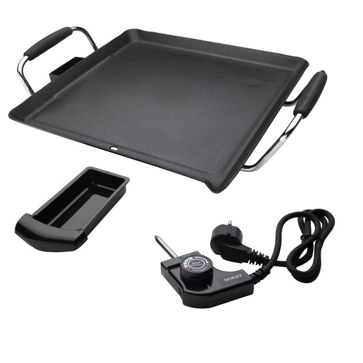 SOGO Griglia Elettrica da Tavolo 1500W – Antiaderente, Termostato Regolabile, Cottura Senza Grassi, Manici in Acciaio, Facile da Pulire