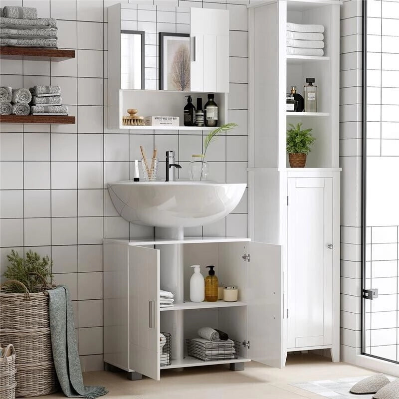 SPECCHIERA BAGNO IN LEGNO A 2 ANTE E RIPIANO APERTO 54X15.2X55.3CM BIANCO