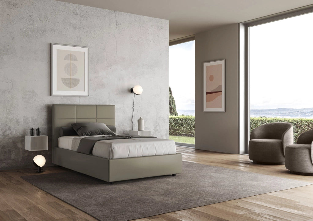 Letto una piazza e mezza senza rete imbottito 120x200 similpelle bianco Mika